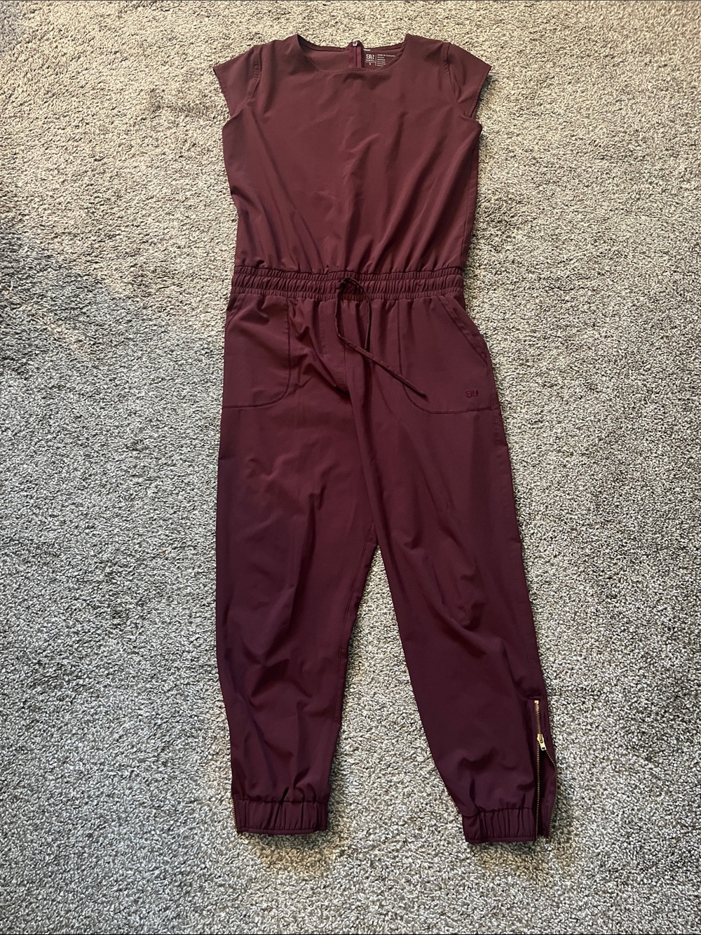 Albion Burgundy Short-Sleeve Jumpsuit with Drawstring Waist